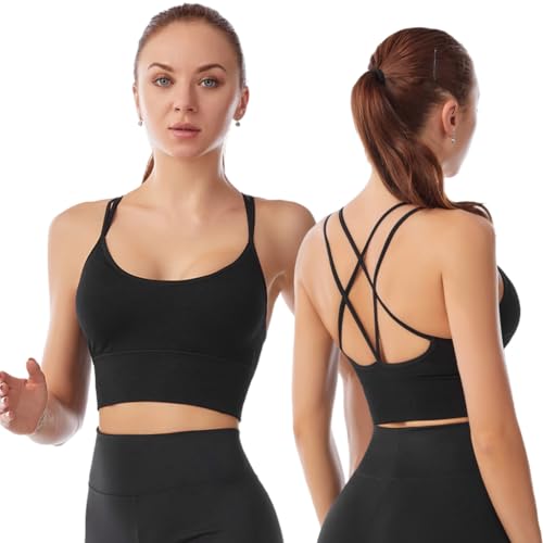 PALAY Women's Sports Bra Longline, Molded Cup Double Spaghetti Strap Yoga Bra Thin Strap Low Impact Workout Bra Crisscross Back Yoga Crop Tank Tops, L PALAY Women's Sports Bra Longline, Molded Cup Double Spaghetti Strap Yoga Bra Thin Strap Low Impact Workout Bra Crisscross Back Yoga Crop Tank Tops, L